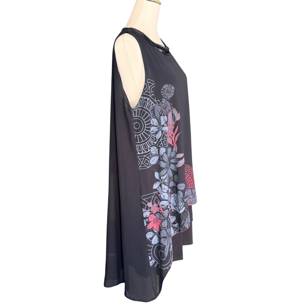 Desigual Black Beaded Neckline Mandala Floral Tunic Dress 19WVW92 Size 46 XL - Picture 4 of 12